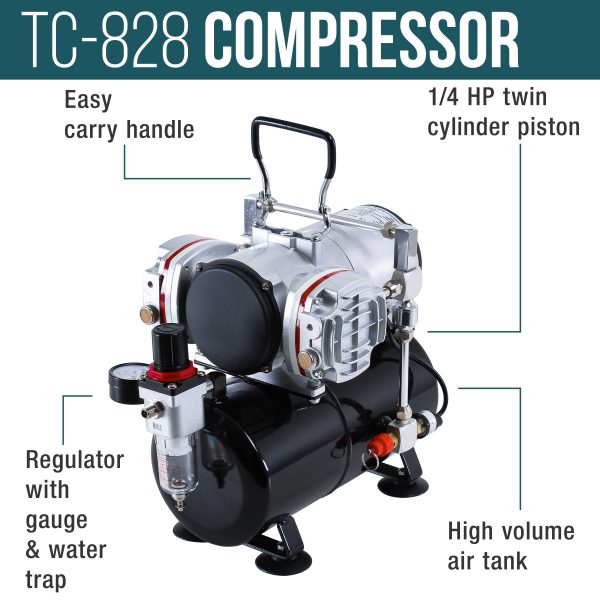 HI-FLOW All-Purpose Precision Dual-Action Siphon Feed Airbrush Set with Twin Cylinder Piston Airbrush Compressor with Air Storage Tank For Cheap - Image 4