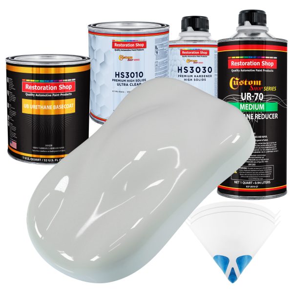 Classic White - Urethane Basecoat with Premium Clearcoat Auto Paint - Complete Medium Quart Paint Kit - Professional High Gloss Automotive Coating Supply