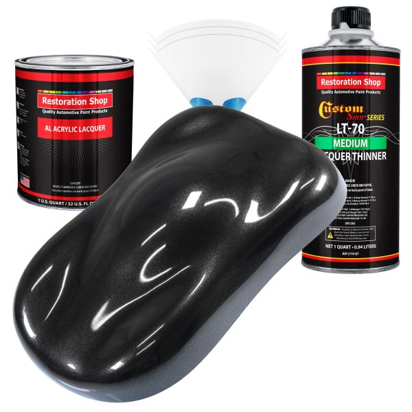 Black Sparkle Metallic - Acrylic Lacquer Auto Paint - Complete Quart Paint Kit with Medium Thinner - Pro Automotive Car Truck Guitar Refinish Coating For Discount