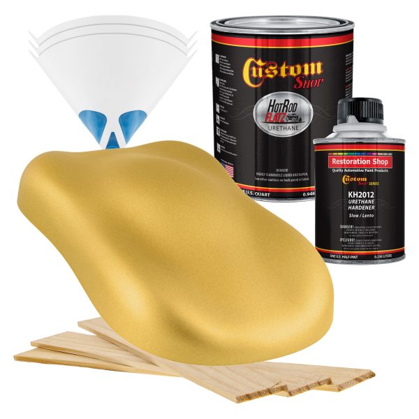 Anniversary Gold Metallic - Hot Rod Flatz Flat Matte Satin Urethane Auto Paint - Complete Quart Paint Kit - Professional Low Sheen Automotive, Car Truck Coating, 4:1 Mix Ratio Supply